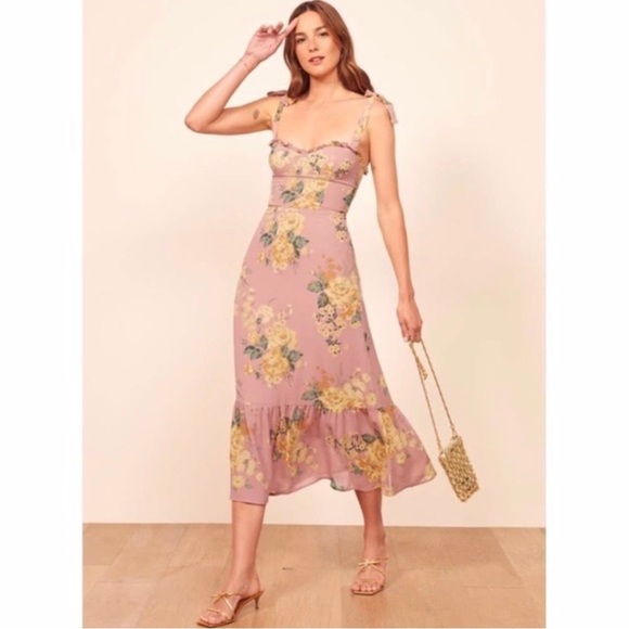Reformation Nikita Floral Midi Dress in Blush Pink Gwenyth Size 0 - Picture 1 of 9